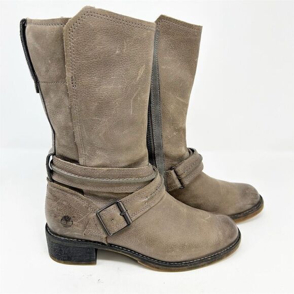 Timberland Whittemore Women's Brown Gray Leather Mid Calf Boots Size 6.5 - Picture 1 of 15